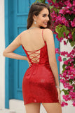 Rojo Lentejuelas Vestido de Cóctel Encaje