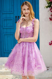 Vestido de bienvenida de corsé púrpura A Line con mariposas 3D