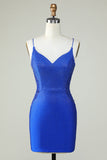 Correas de espagueti de vaina Royal Blue Short Homecoming Dress con abalorios