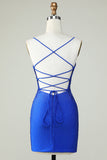 Correas de espagueti de vaina Royal Blue Short Homecoming Dress con abalorios