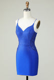 Correas de espagueti de vaina Royal Blue Short Homecoming Dress con abalorios