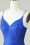 Correas de espagueti de vaina Royal Blue Short Homecoming Dress con abalorios