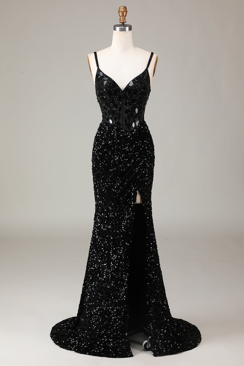 Vestido de fiesta de corsé rojo con lentejuelas de espejo con purpurina y abertura