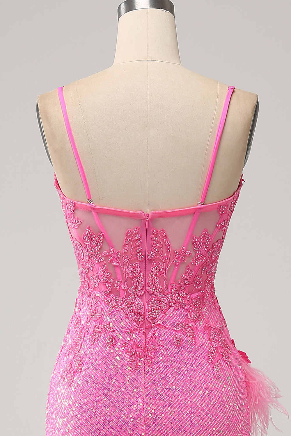 Correas de espagueti de sirena de moda Lentejuelas rosas Vestido largo de fiesta con apliques