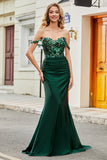 Vestido de fiesta de sirena verde oscuro con volantes
