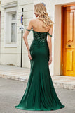 Vestido de fiesta de sirena verde oscuro con volantes