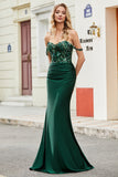 Vestido de fiesta de sirena verde oscuro con volantes