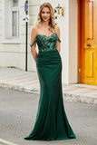 Vestido de fiesta de sirena verde oscuro con volantes
