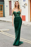 Vestido de fiesta de sirena verde oscuro con volantes