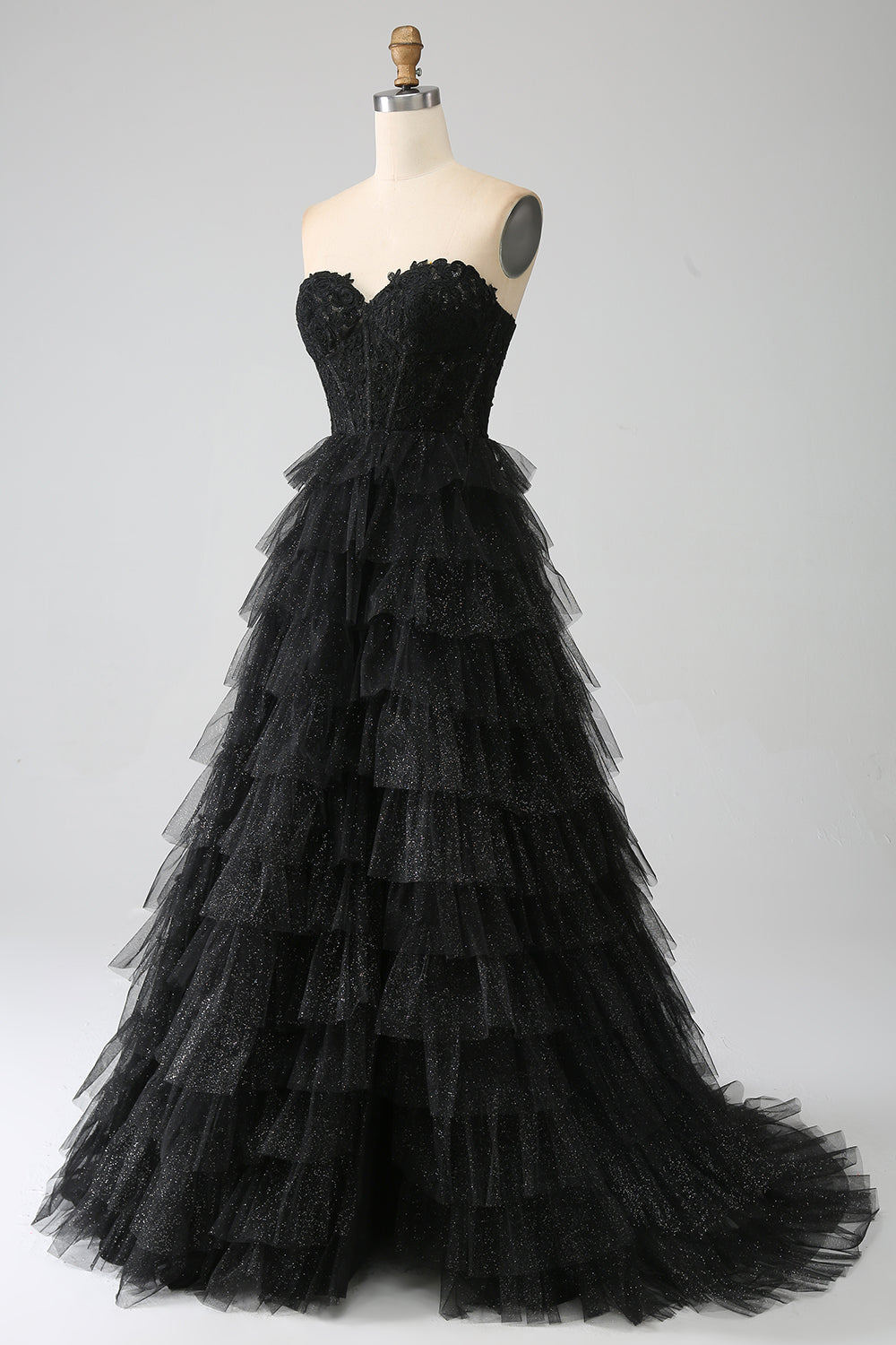 Vestido de fiesta con corsé negro Glitter Sweetheart con abertura