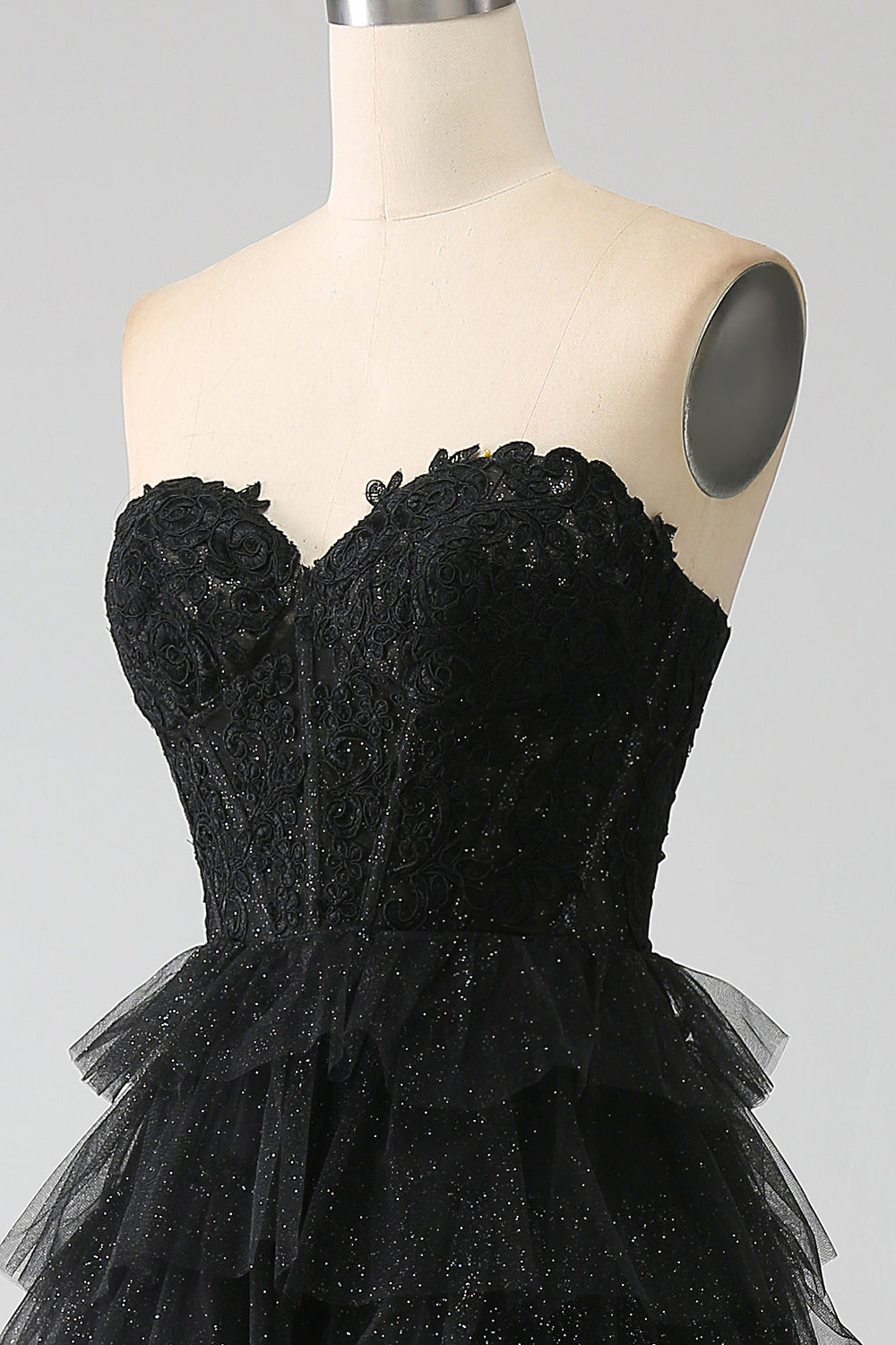 Vestido de fiesta con corsé negro Glitter Sweetheart con abertura