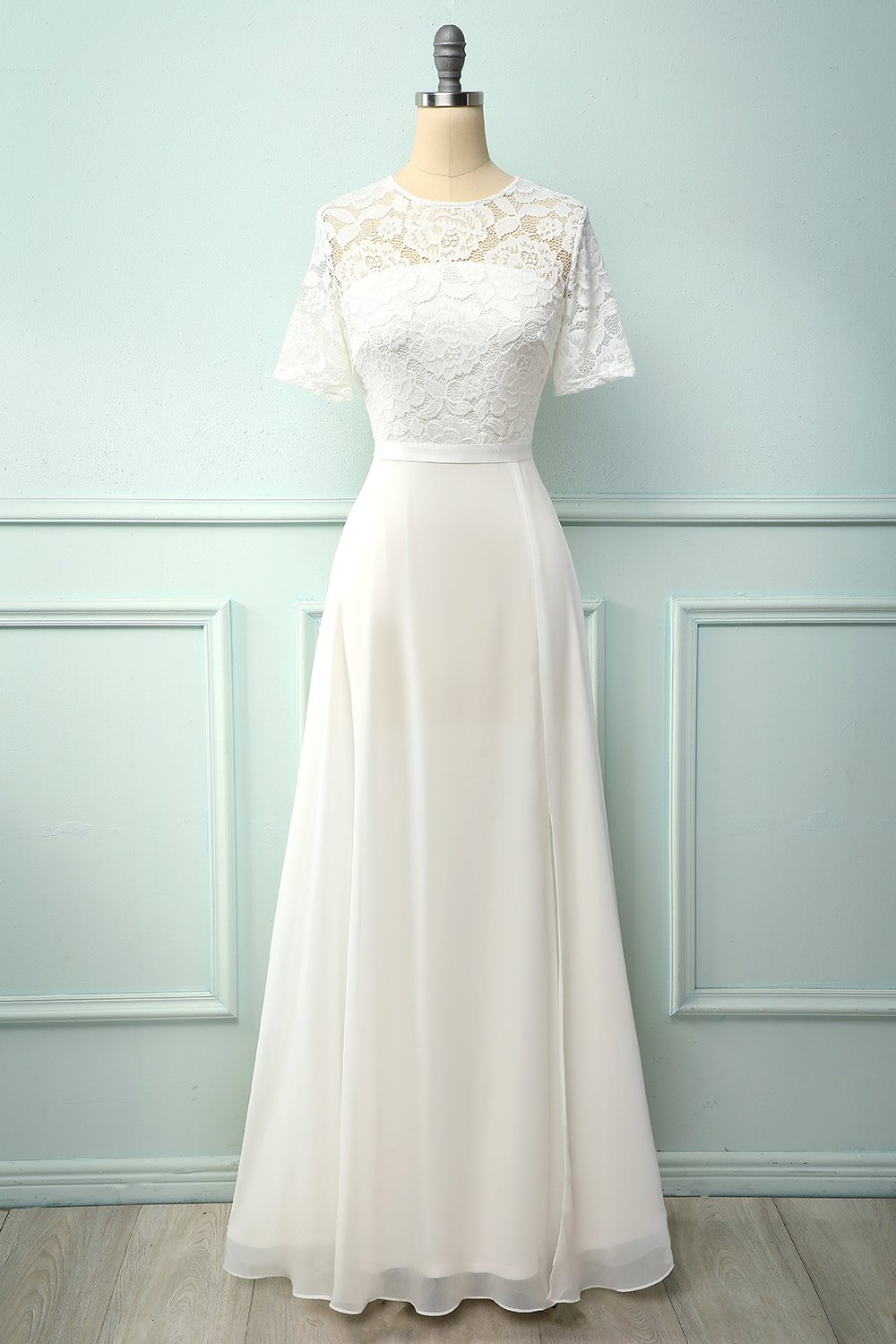 Formal vestido de fiesta A-line blanco con el cordón