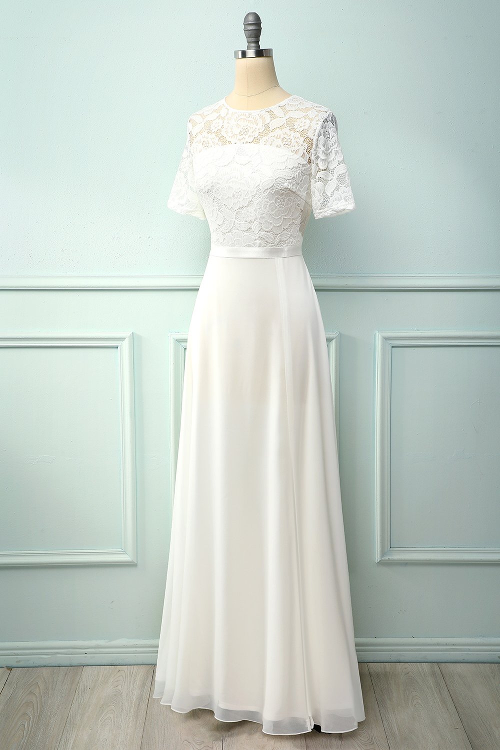 Formal vestido de fiesta A-line blanco con el cordón