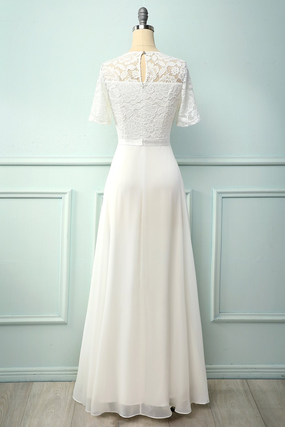 Formal vestido de fiesta A-line blanco con el cordón