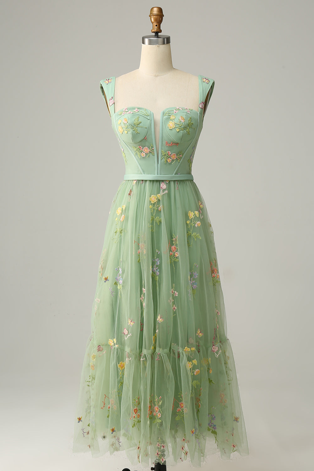 A Línea Escote Corazón Verde Vestido de Fiesta