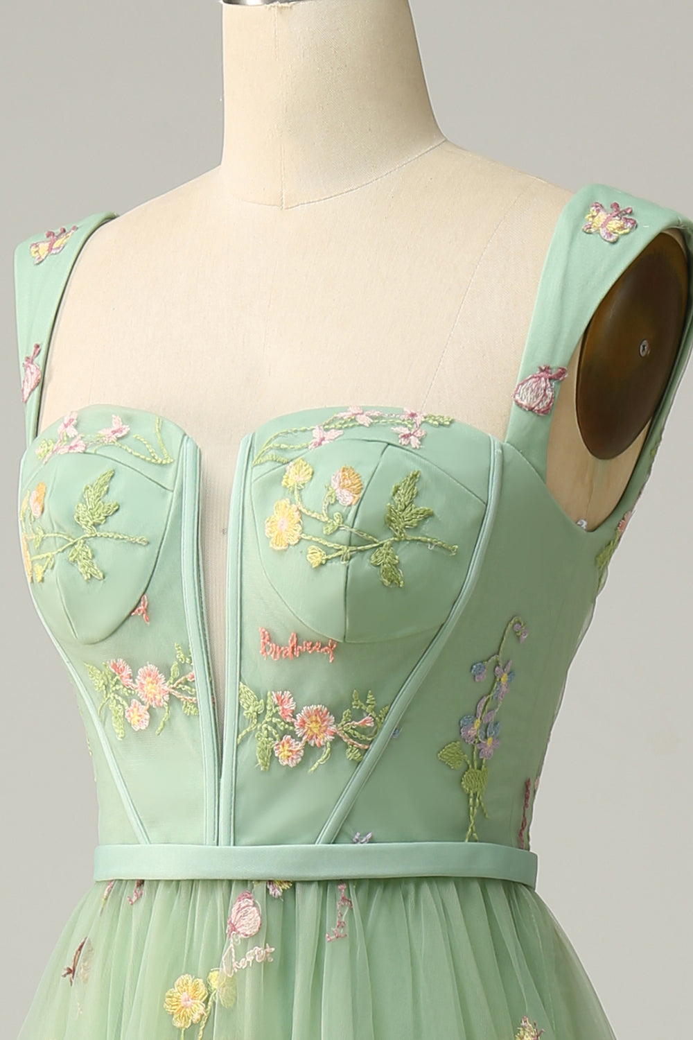 A Línea Escote Corazón Verde Vestido de Fiesta