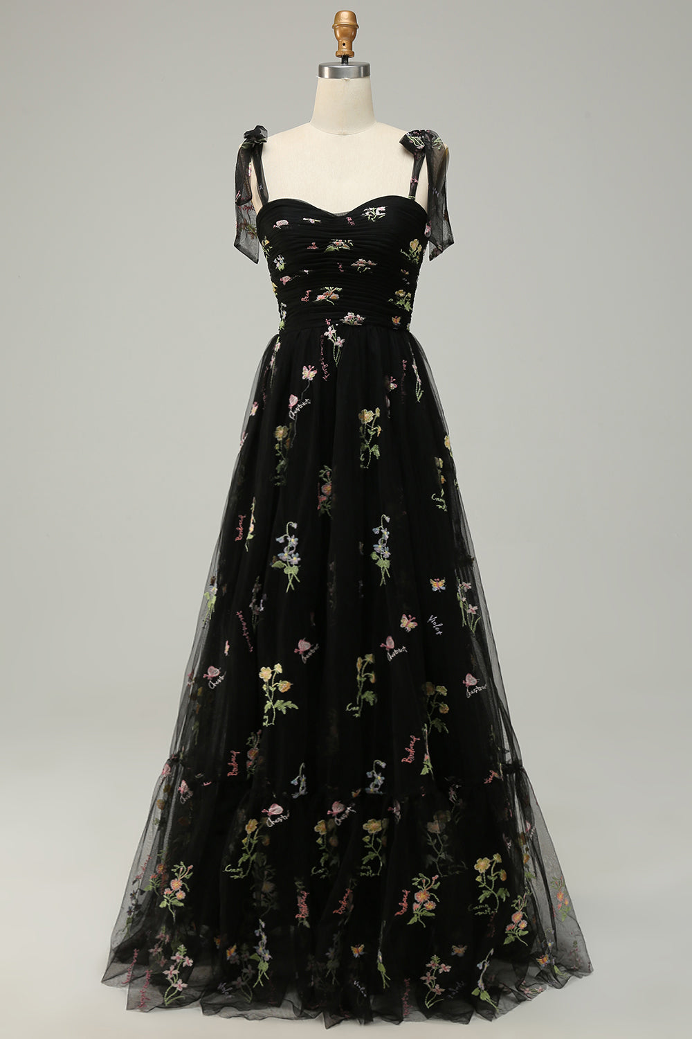 Negro Vestido de Fiesta Con Bordados