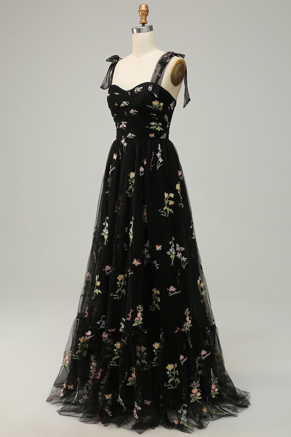 Negro Vestido de Fiesta Con Bordados
