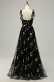 Negro Vestido de Fiesta Con Bordados