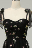 Negro Vestido de Fiesta Con Bordados