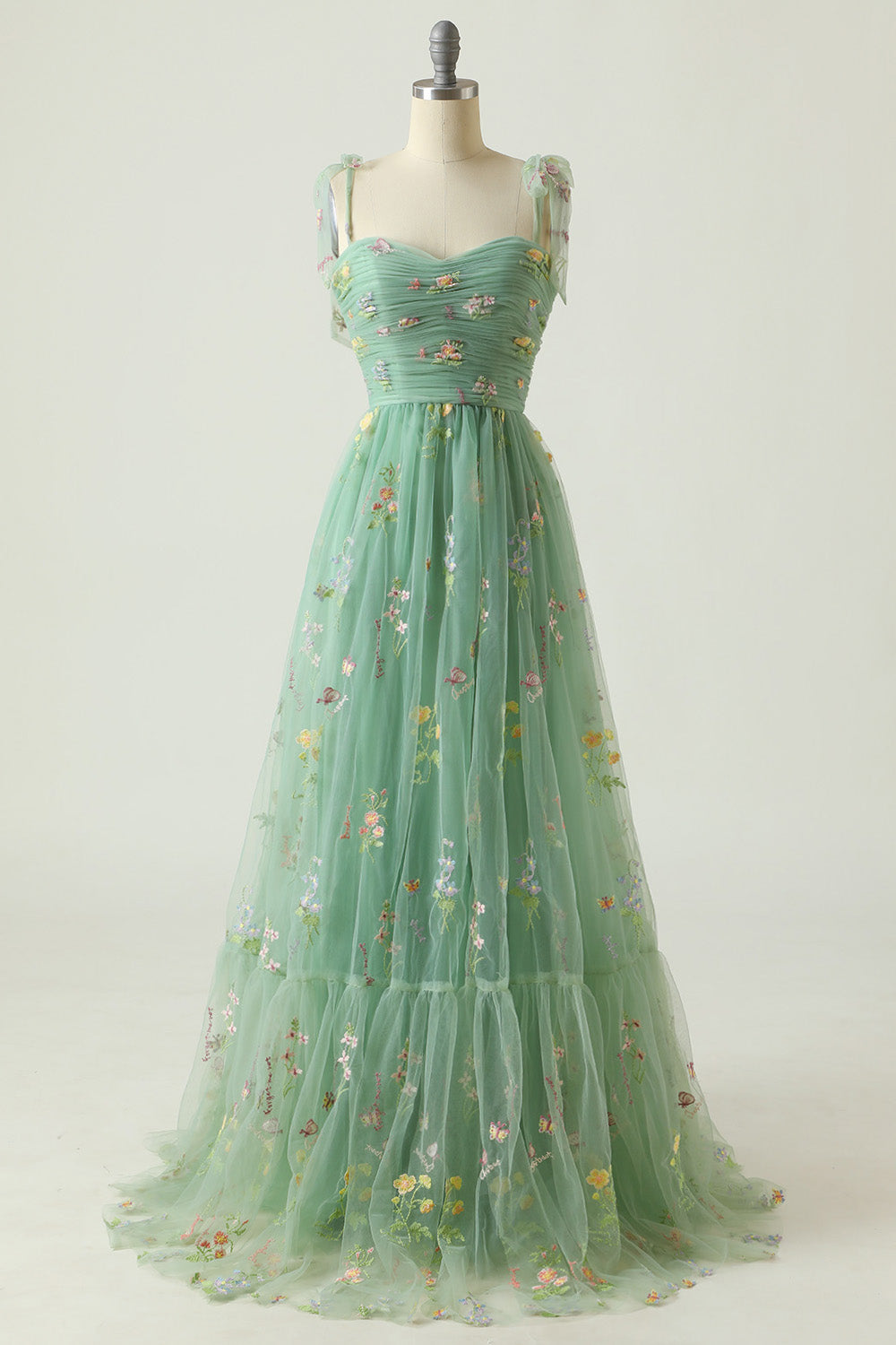 Vestido de fiesta largo champán talla grande con bordados