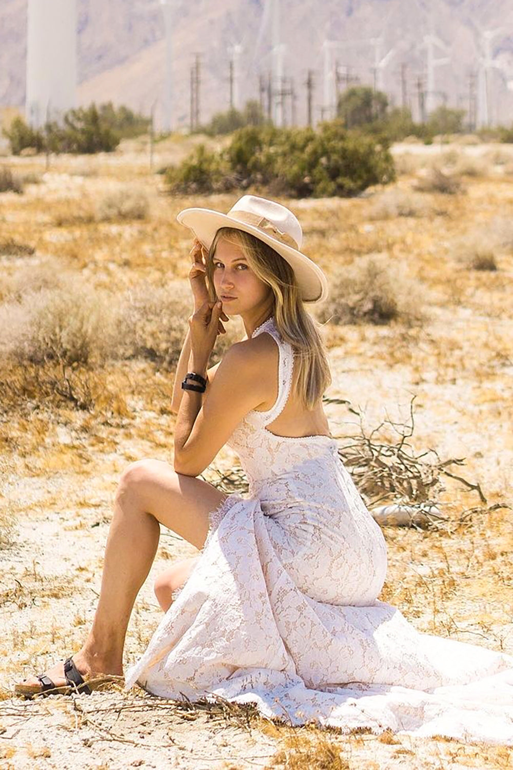 Marfil Fuera de Espalda Boho Encaje Vestido de Novia