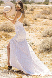 Marfil Fuera de Espalda Boho Encaje Vestido de Novia