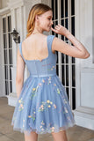 Lindo A Line Sweetheart Purple Short Homecoming Dress con bordado