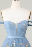 Lindo A Line Sweetheart Grey Blue Short Homecoming Dress con bordado