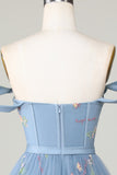 Lindo A Line Sweetheart Grey Blue Short Homecoming Dress con bordado