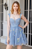 Lindo A Line Sweetheart Purple Short Homecoming Dress con bordado
