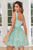 Lindo A Line Sweetheart Grey Blue Short Homecoming Dress con bordado
