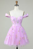 Lindo A Line Sweetheart Purple Short Homecoming Dress con bordado