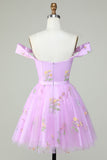 Lindo A Line Sweetheart Purple Short Homecoming Dress con bordado