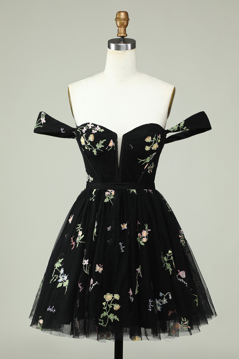 Vestido de bienvenida negro A Line Off the Shoulder