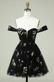 Vestido de bienvenida negro A Line Off the Shoulder