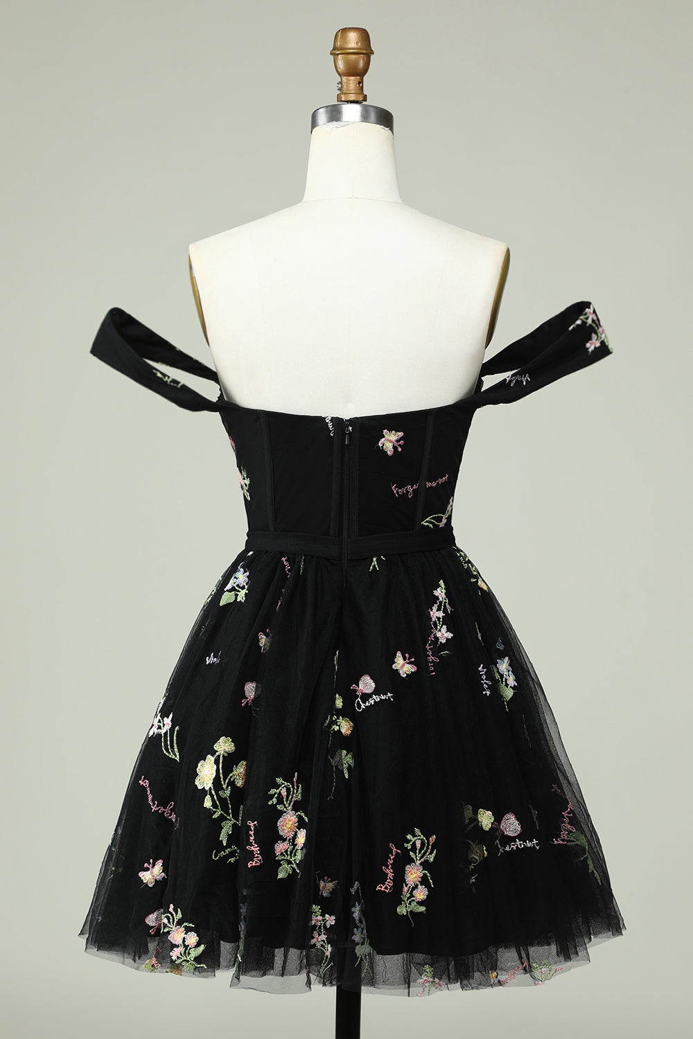 Vestido de bienvenida negro A Line Off the Shoulder