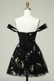 Vestido de bienvenida negro A Line Off the Shoulder