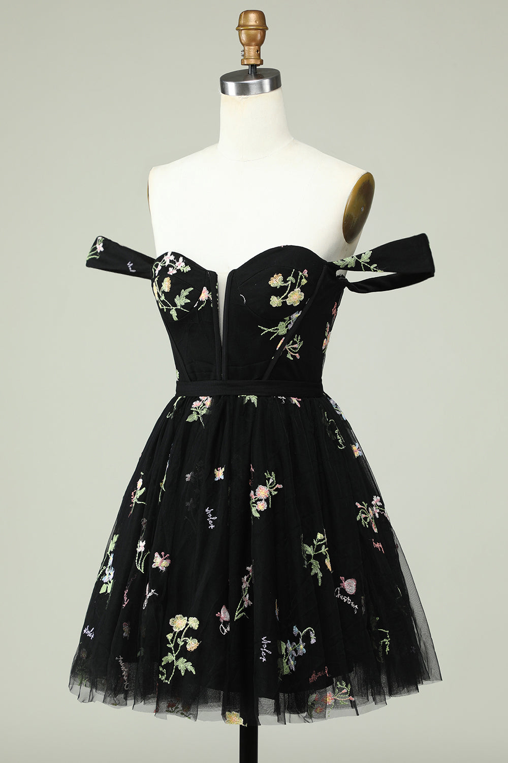 Vestido de bienvenida negro A Line Off the Shoulder