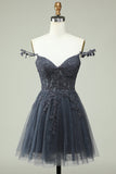 Lindo A Line Spaghetti Straps Mint Short Homecoming Dress con apliques