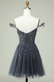 Lindo A Line Spaghetti Straps Mint Short Homecoming Dress con apliques