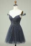 Lindo A Line Spaghetti Straps Mint Short Homecoming Dress con apliques