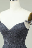 Lindo A Line Spaghetti Straps Grey Short Homecoming Dress con apliques