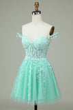 Lindo A Line Spaghetti Straps Mint Short Homecoming Dress con apliques