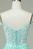 Lindo A Line Spaghetti Straps Mint Short Homecoming Dress con apliques