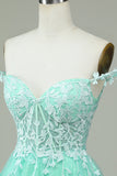 Lindo A Line Spaghetti Straps Mint Short Homecoming Dress con apliques