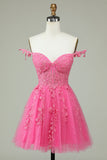 Lindo A Line Spaghetti Straps Mint Short Homecoming Dress con apliques