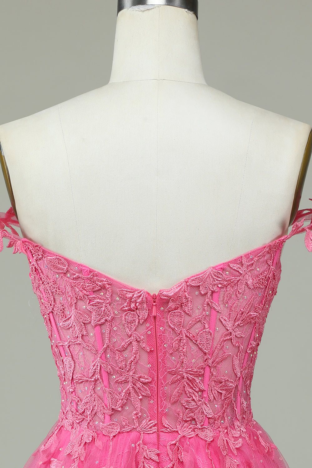 Lindo A Line Spaghetti Straps Rosa Vestido Corto de Bienvenida con Apliques