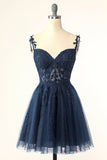 Lindo A Line Spaghetti Straps Mint Short Homecoming Dress con apliques