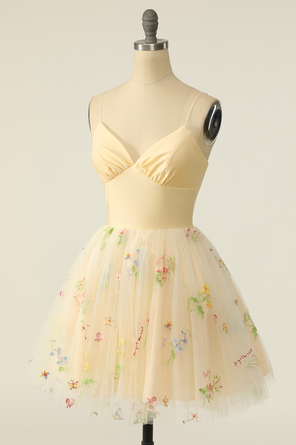 Champagne Tulle A-line Vestido de cóctel con bordados